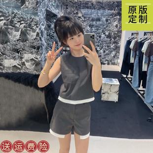 安安家2024夏款圆领解构无锁边裁剪宽松百搭假两件短款无袖上衣女