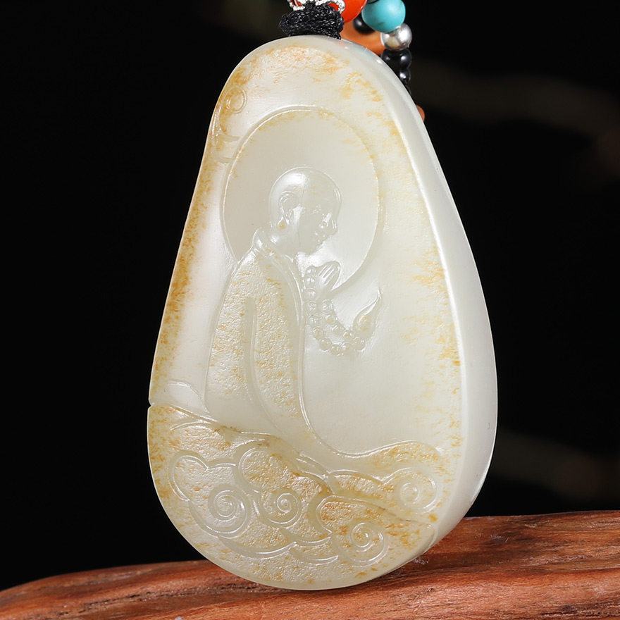 名家玉雕大师钱程程作品 和田玉 白玉 参禅悟道 64.1277g