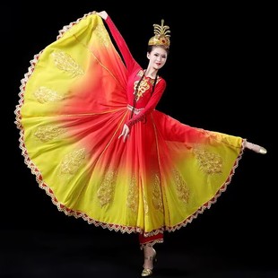 新疆舞蹈服装演出服女成人2023新款少数民族维吾尔族大摆裙连衣裙