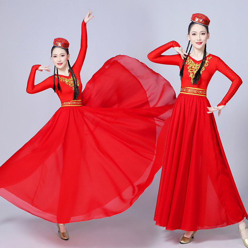 新疆维吾尔族演出舞台舞蹈服装女成人新款少数民族风开场舞大摆裙