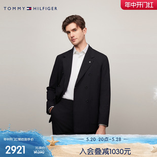 Tommy LARDINI24新款春夏男羊毛混纺暗条纹双排扣西装外套01670