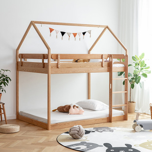 北欧全实木儿童床高低床子母床现代简约上下床两层床白橡木上下铺