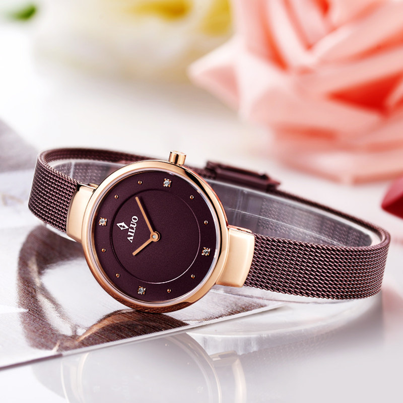 艾诺手表女简约休闲女表新款2018女士手表时尚潮流防水石英表