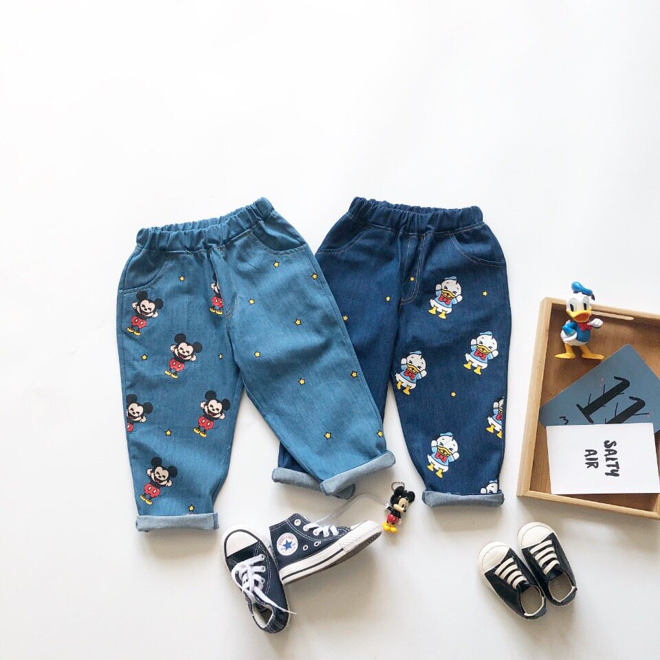 儿童卡通牛仔裤2020秋季新款ins男童裤子女童宝宝可爱洋气长裤q萌