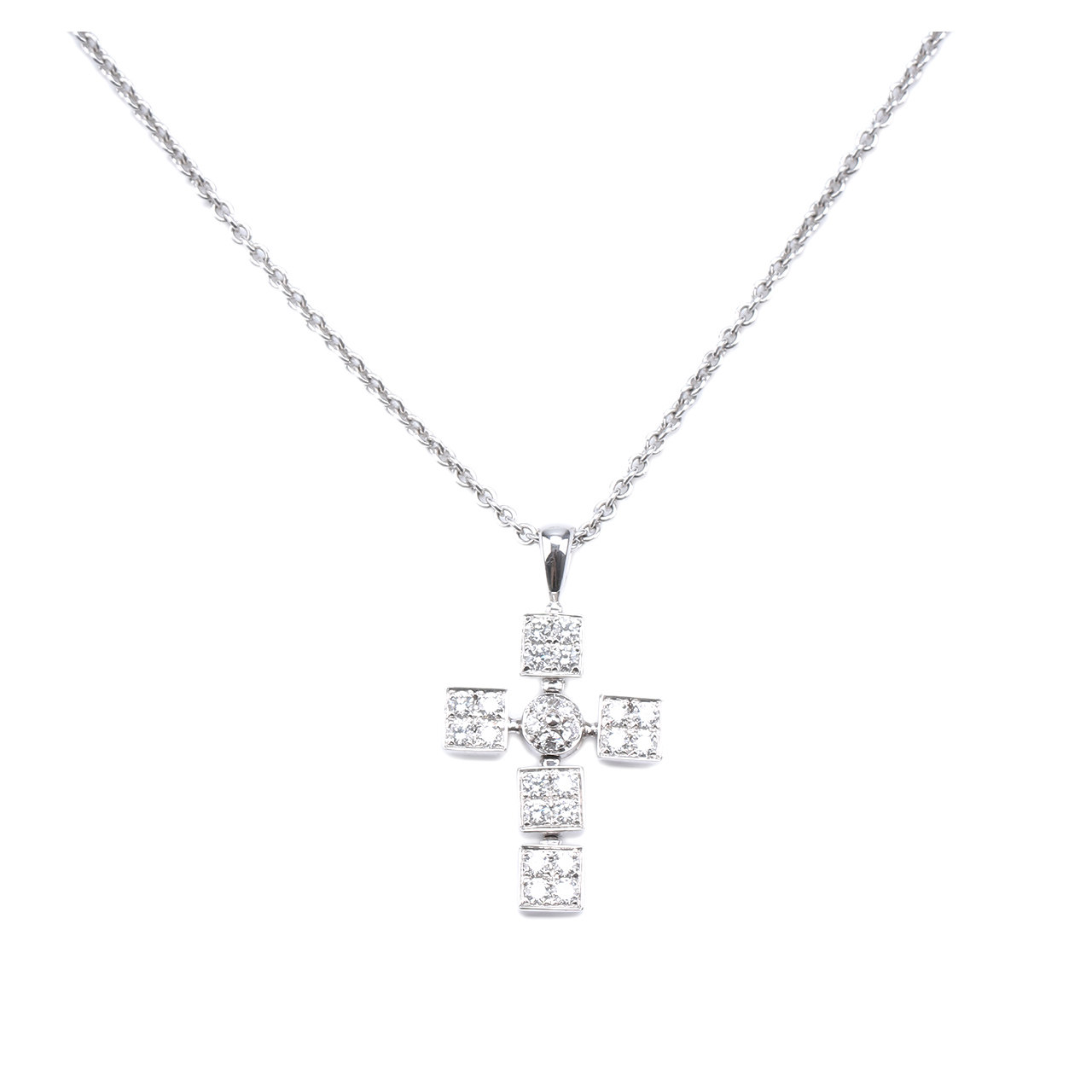 [即拍即得][9.5新]宝格丽750白金十字架镶钻项链80209003高端好货