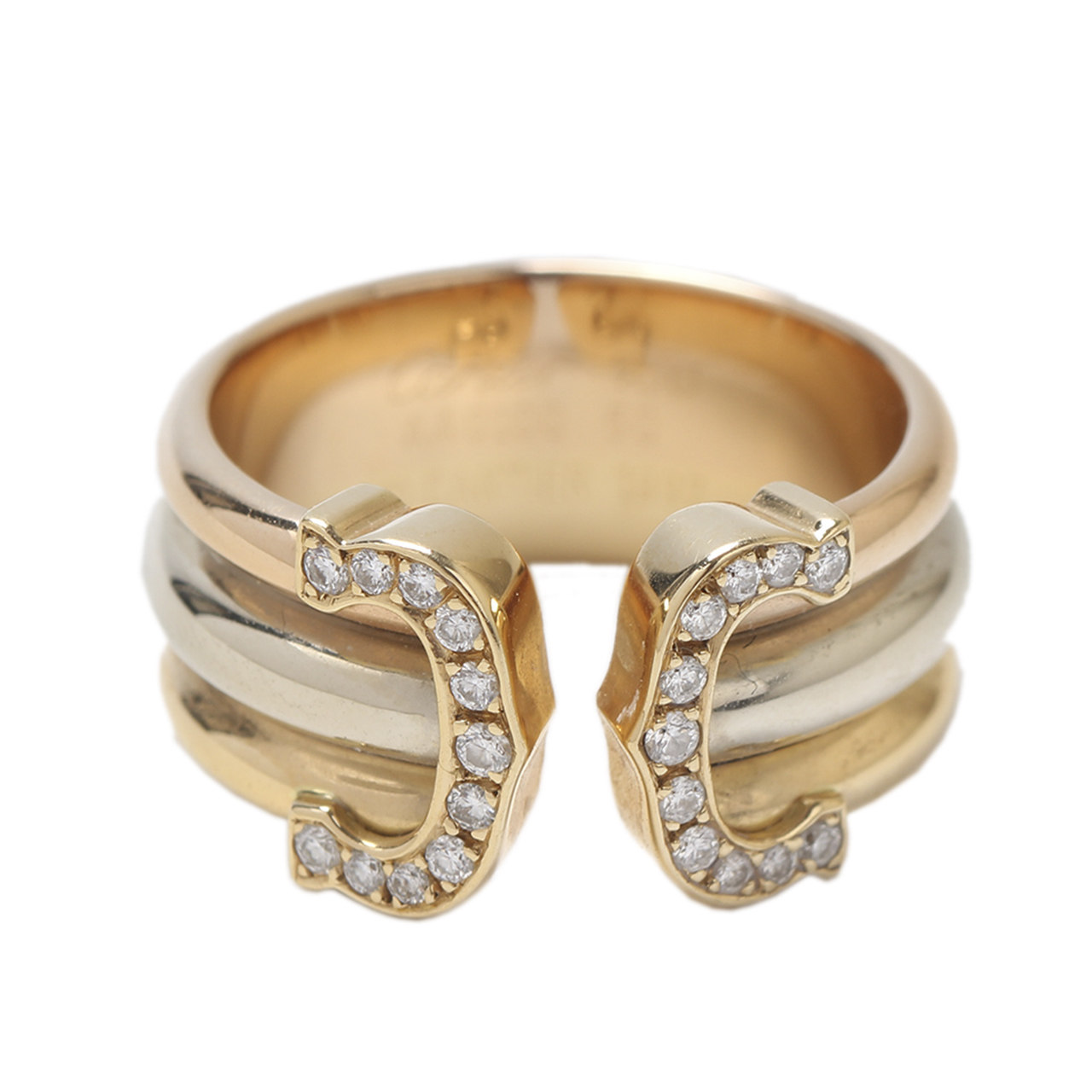 [9.5新]卡地亚中性三色金镶钻开口戒指国内10号s0200502