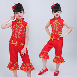 六一儿童秧歌服演出服打鼓服说唱中国红喜庆风幼儿园舞蹈表演服装