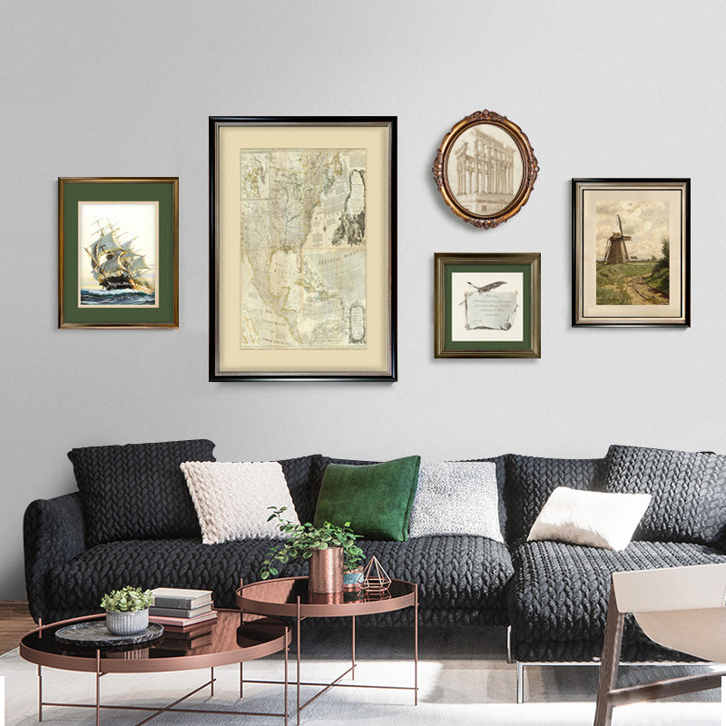 法式客厅装饰画复古挂画美式组合画墙画现代沙发背景墙壁画欧式