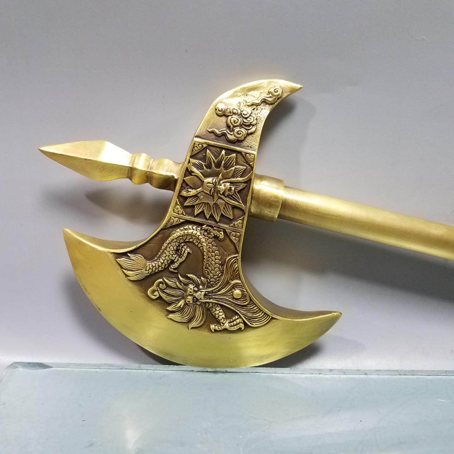 吉喜满堂纯铜斧头摆件龙头斧一斧压百祸客厅办公室坐福铜斧子装饰