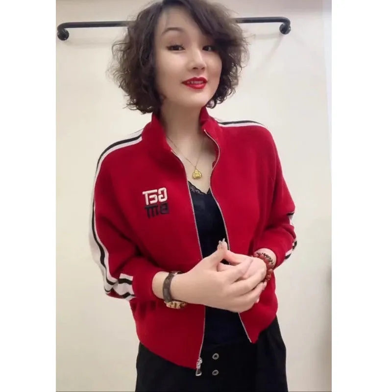 春秋妈妈装棒球服外套短款时尚洋气中老年女装宽松夹克上衣服纯色