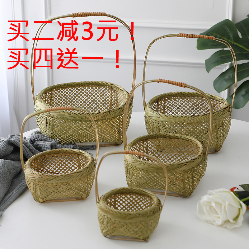 手工编织野餐竹编篮子蓝子竹篮手提竹编装饰礼品古风拍照道具