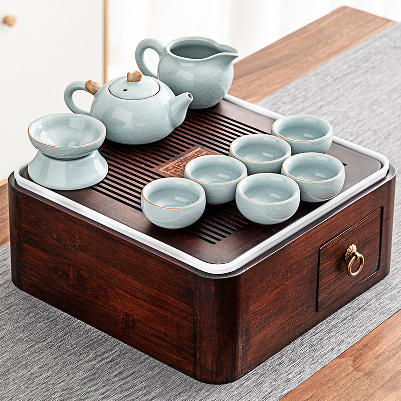 祥业茶具茶盘套装家用整套客厅陶瓷简约功夫泡茶办公干泡收纳茶盘