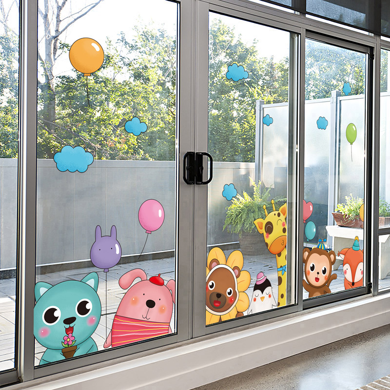 卡通玻璃贴纸门贴幼儿园创意墙面装饰儿童房窗户双面图案墙贴阳台