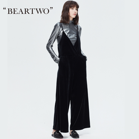 【商场同款】BEARTWO2017新款丝绒吊带高腰阔腿长裤BC7A301400