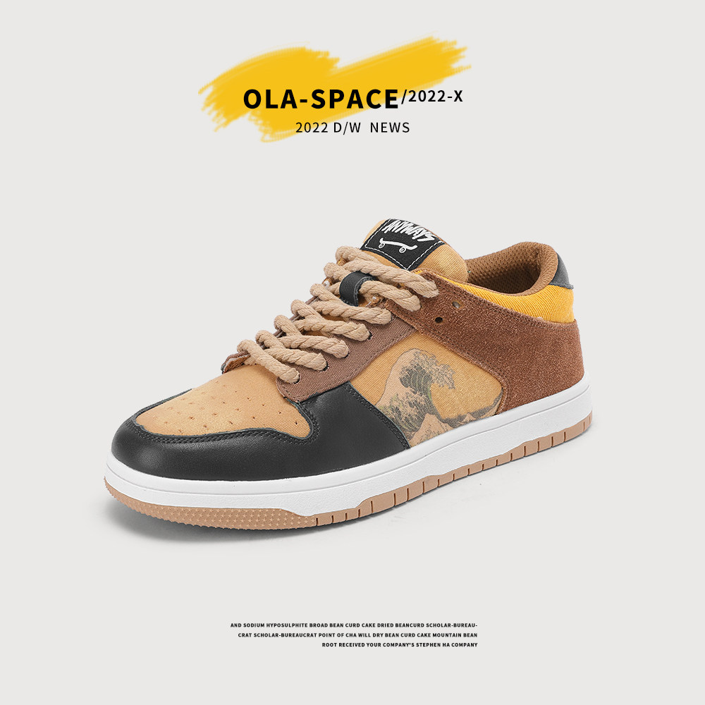 舍涂小众设计浮世绘拼接板鞋男鞋厚底春季复古休闲运动鞋百搭潮鞋