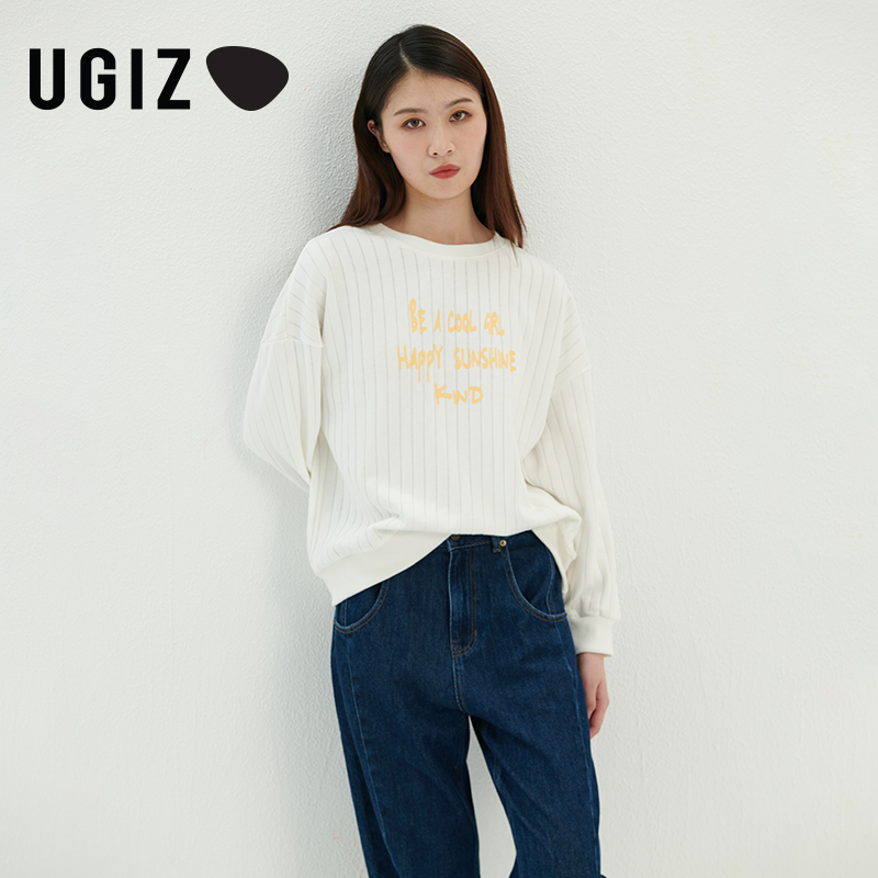 UGIZ秋季新品韩版女装休闲宽松时尚潮流字母圆领T恤UTCTE607