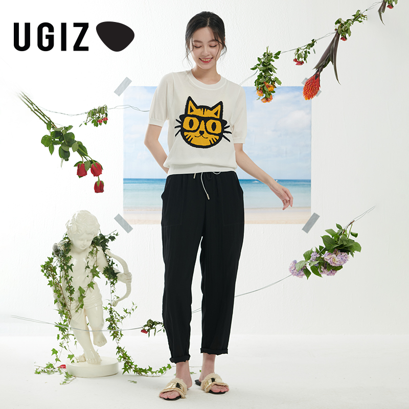 UGIZ商场同款2022夏季新品韩版女装宽松休闲抽绳小脚裤女UBPF306