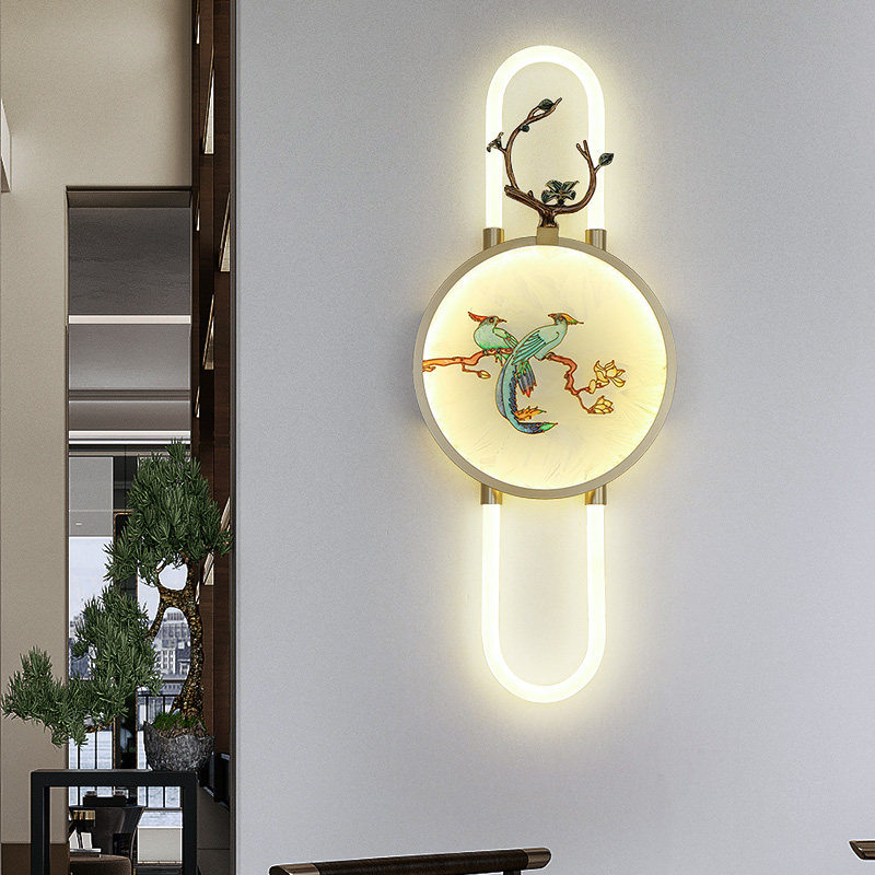珐琅彩新中式壁灯禅意中国风现代壁画灯客厅背景墙过道灯床头壁灯