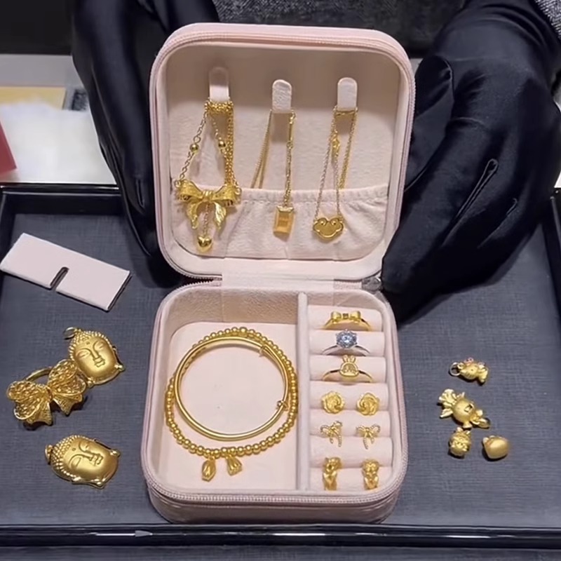 黄金存放盒放小型珠宝耳环便携首饰收纳盒高档精致2023新款饰品盒