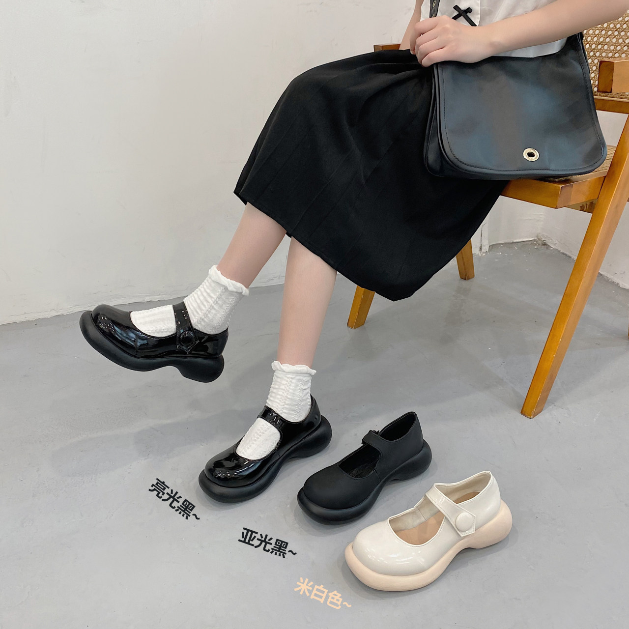 厚底玛丽珍小皮鞋女圆头2021年秋冬季日系jk配裙子松糕复古大头鞋