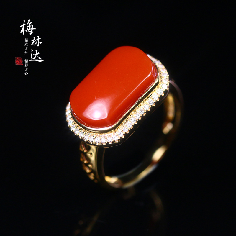 Melinda/梅林達【幕翊】南紅瑪瑙馬鞍戒指18k金鑲嵌玉戒指環戒指在類目 飾品/流行首飾/時尚飾品新, 半宝晶石, 南红, 戒指/戒面中 - 來自Buy2taobao.com提供專業的淘寶代購服務