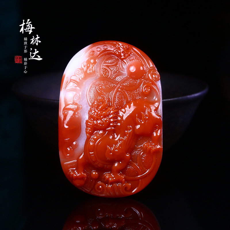 Melinda/梅林达【福气东来】南红玛瑙苏工红白料招财貔貅吊坠男款在类目 饰品/流行首饰/时尚饰品新, 半宝晶石, 南红, 颈饰中 - 来自Buy2taobao.com提供专业的淘宝代购服务
