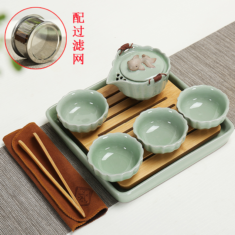 龙浔家用汝窑旅行功夫茶具茶壶陶瓷茶盘托套装便捷简约小茶台茶海|msdalam kategori pinggan mangkuk, set teh, Kung Fu teh - dari Buy2taobao.com untuk memberikan perkhidmatan ejen Taobao profesional membeli