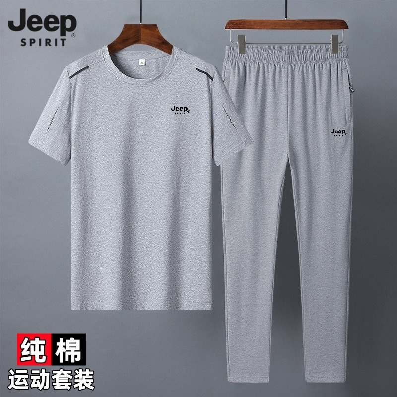 JEEP中老年纯棉运动套装男式夏季