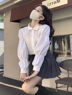 秋季韩版2024新款宽松时尚设计感白色衬衣POLO领长袖衬衫女装学生
