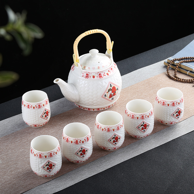 陶瓷大容量水壶家用提梁壶餐厅酒店茶壶茶杯公司礼品茶具套装订单