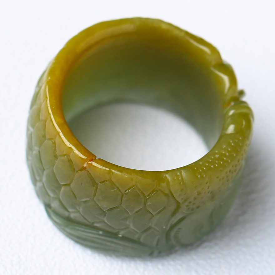 冰糯种蓝水飘黄金龙鱼戒指17.34g