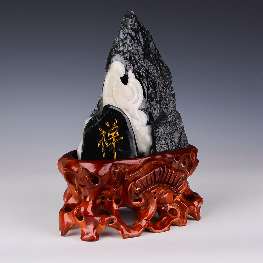 《悟道》河南省玉石雕刻大师 王晓义作品独山玉摆件 1160g