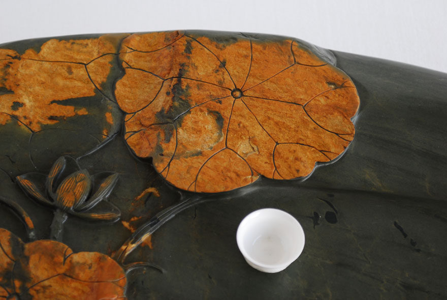 绿端茶盘《秋荷》黄金石皮使用面积大81x50x7cm