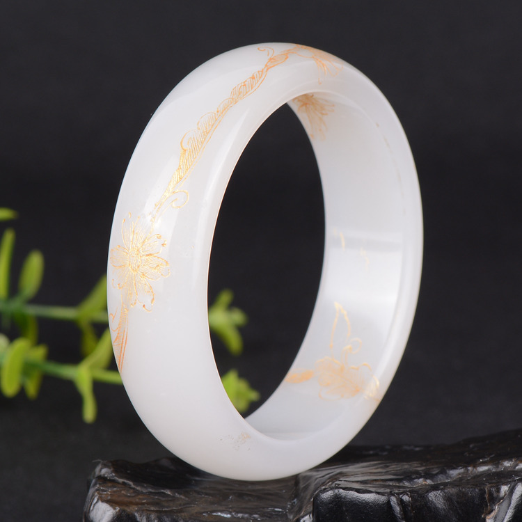 和田玉白玉描金手镯68.2833克#57mm