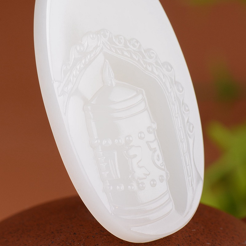 中国玉石雕刻大师蒋宏利作品 和田玉羊脂玉 百福转经筒挂件21.3克