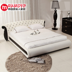 韩式皮床婚床 皮艺床 2m白色真皮床双人床  现代简约舒适送货安装