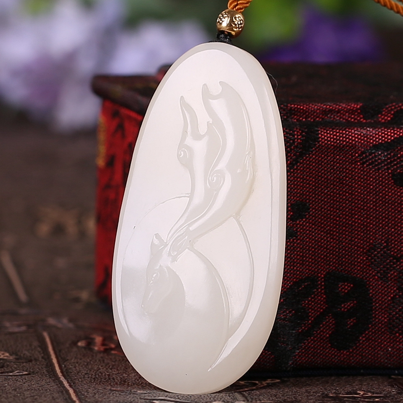 国家级大师蒋宏利作品和田羊脂玉福禄多吉挂件重27.250克