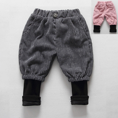宝宝加绒加厚灯芯绒外裤男童女童条绒假两件1小童3岁婴儿宝贝冬裤