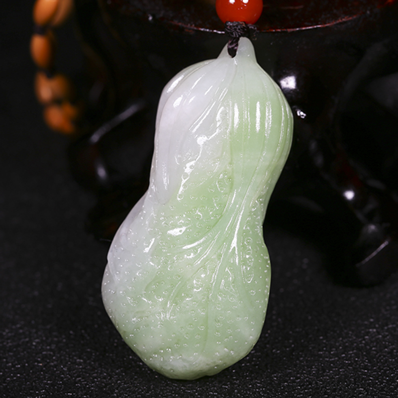 特色带翠【百财聚来】珍品 和田玉翠玉白菜挂件24.6克 翠色喜人