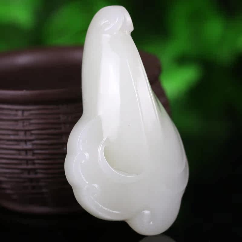 省级玉雕大师文军作品 和田玉白玉如意吉祥挂件 57克