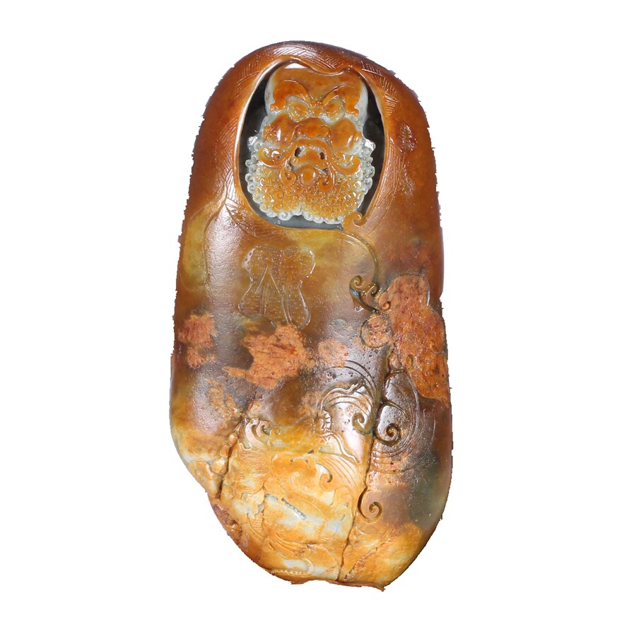 苏工红沁皮手把件 和田玉钟馗伏魔869g - 拍卖