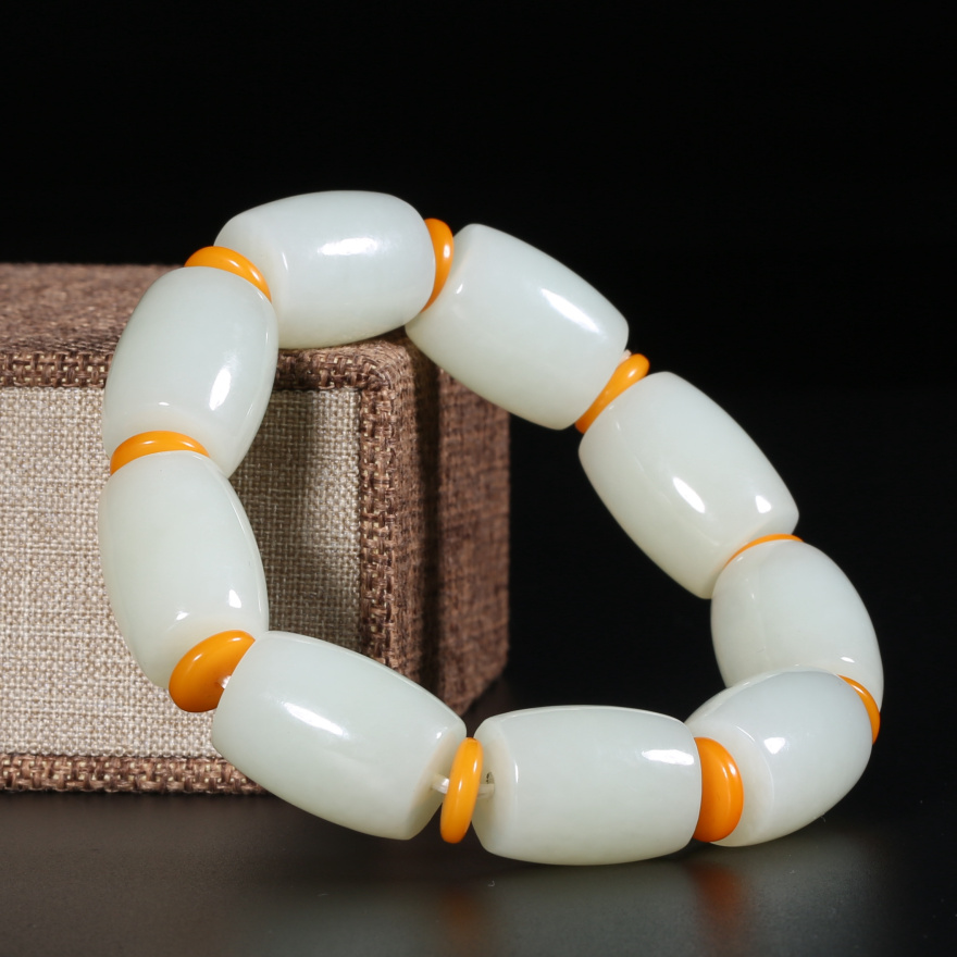 和田玉白玉手链 路路通 87克