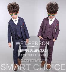 2016新款秋季男童韩版套装英伦格子儿童小西装外套马甲礼服三件套