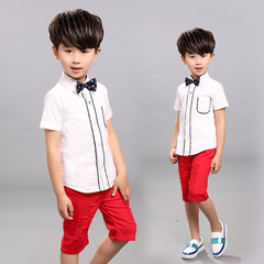 童装2016新款韩版英伦夏装男童纯色短袖休闲衬衫中小童时尚衬衣潮