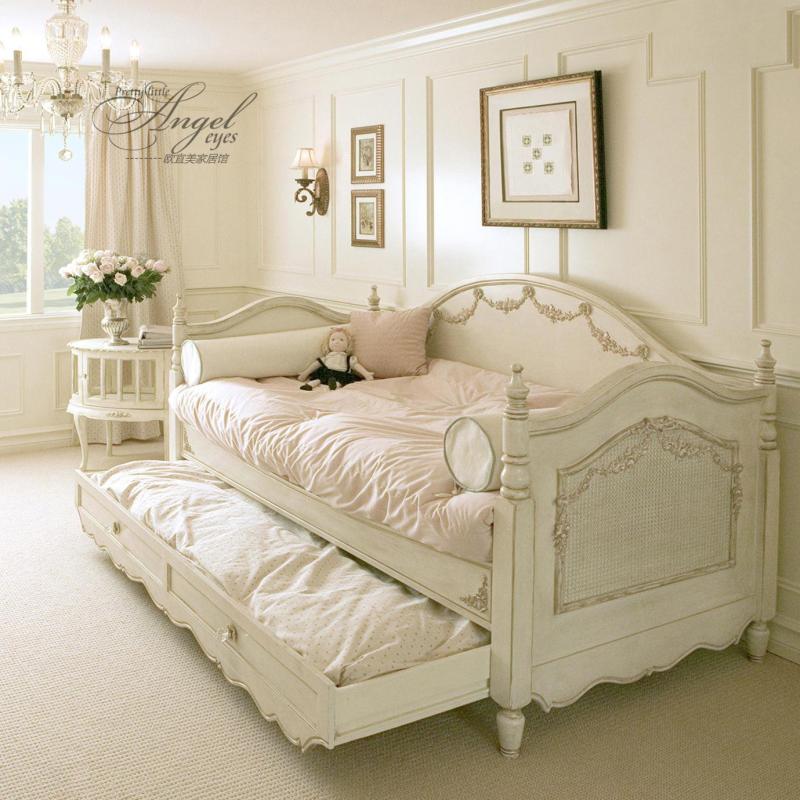 法式床复古做旧雕花多功能儿童沙发床美式男女孩可拉伸储物沙发床