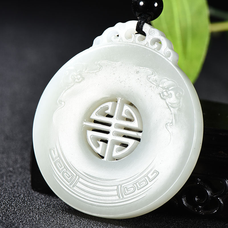 【五福临门】镂空巧雕和田玉白玉 福字牌 挂件 36.948克