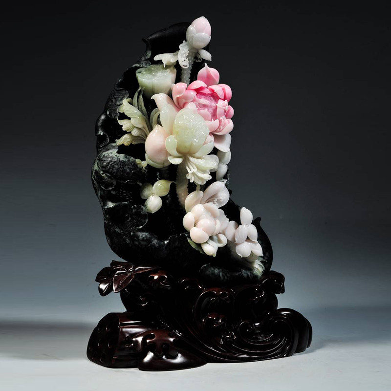 《映日荷花别样红》独山玉雕新生代名家吴磊独山玉精品