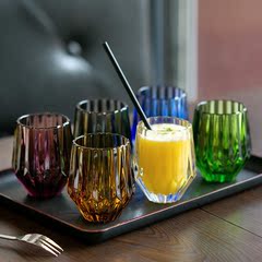 创意日式彩色冰雕玻璃杯甜品杯高脚杯红酒杯果汁杯饮料杯早餐杯子