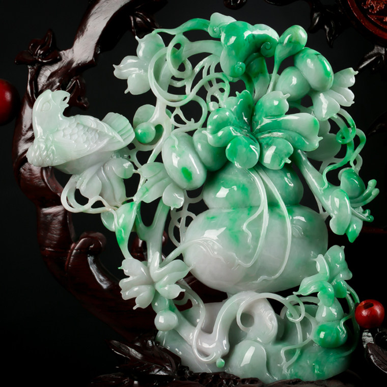 收藏级白底青福禄双全翡翠摆件720克