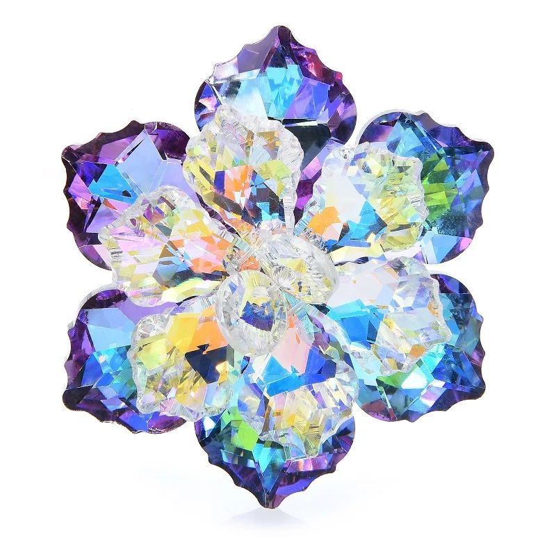 Wuli&baby Shining Glass Flower Brooches For Women 14-color B